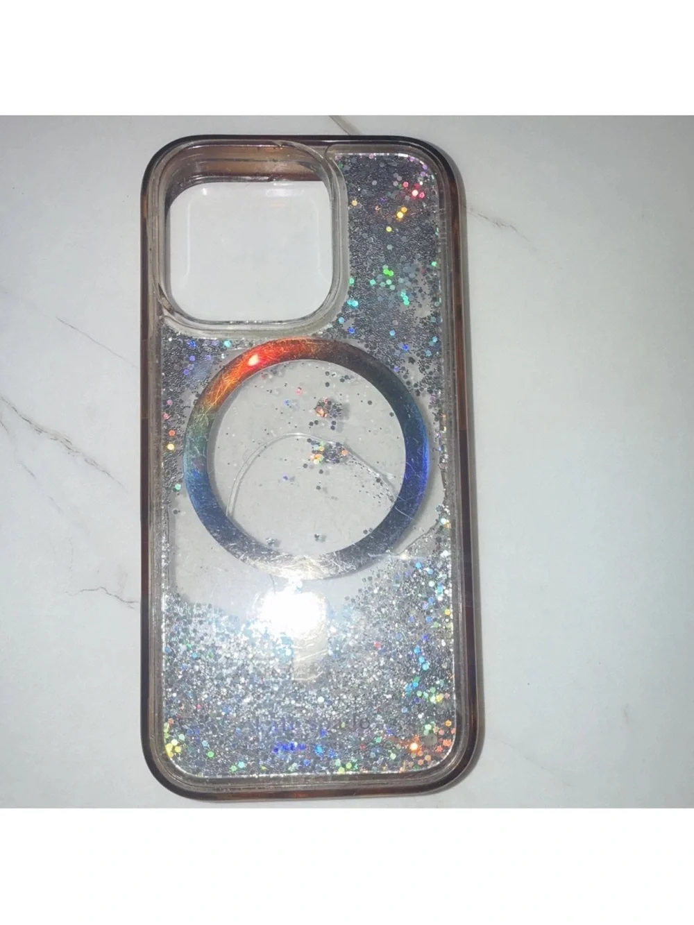 kate spade Clear Glitter Phone Case with Silver Ring